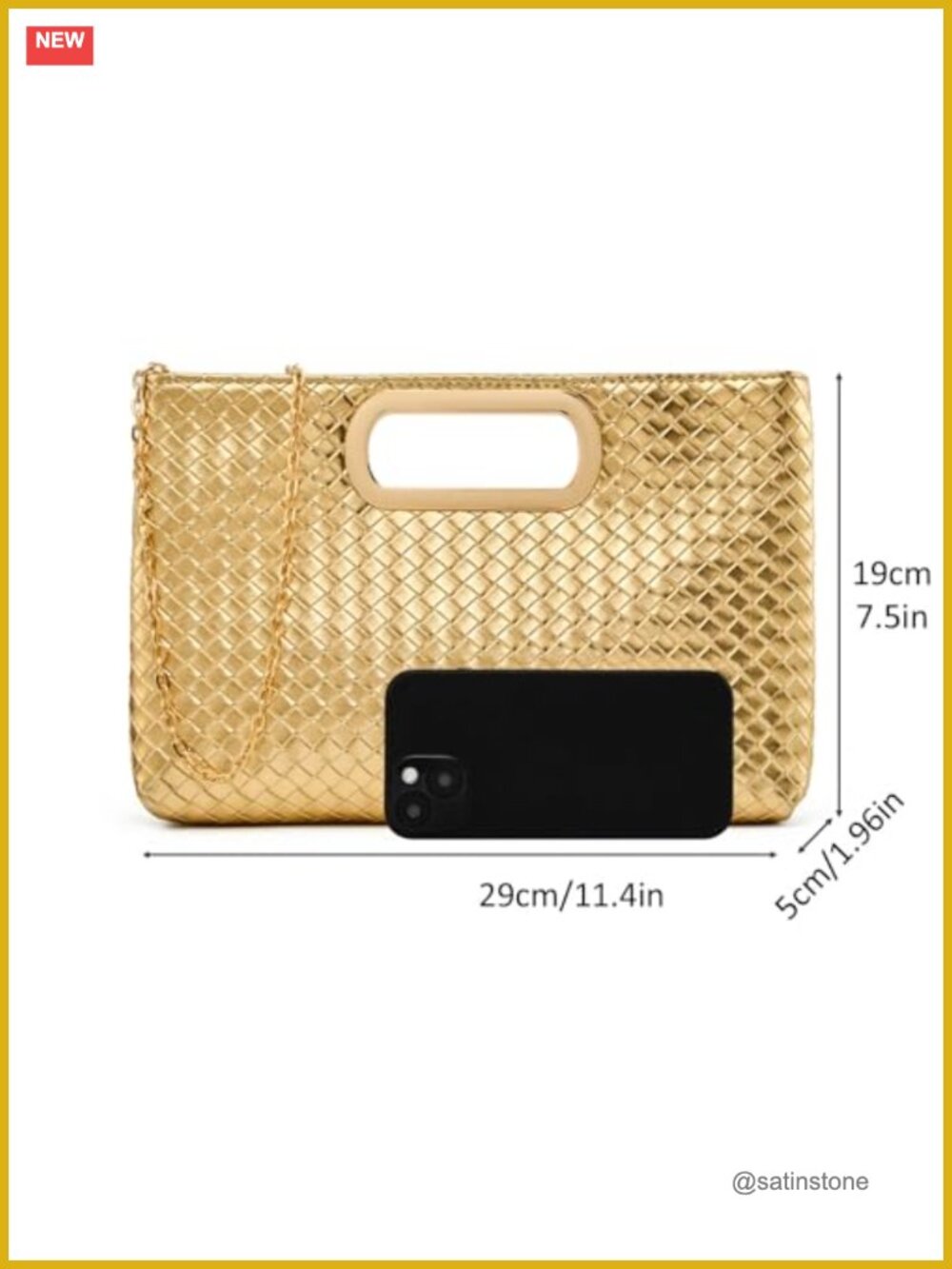 Woven PU Leather Crossbody Clutch Purse for Evening Party Prom Handbag with - Picture 4 of 7